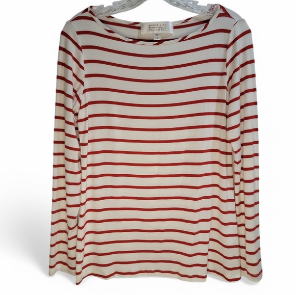 Stitch Fix Amour Vert Francoise Red White‎ Breton Stripe Boatneck Shirt Small - Picture 1 of 6